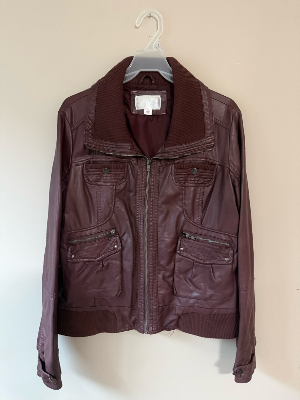 Xhilaration Burgundy Leather Bomber Jacket